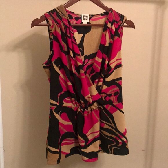 Anne Klein Cross Neck Sleeveless Blouse - Size M - Picture 1 of 8